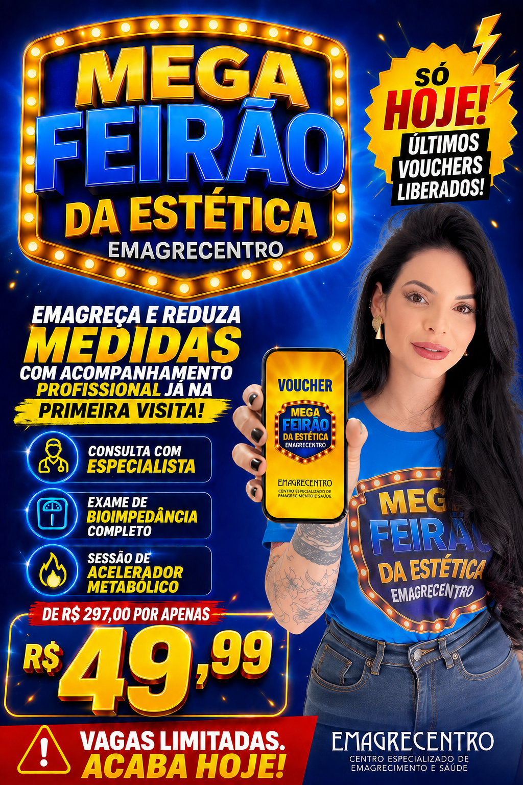 Arte Mega Feirão da Estética Emagrecentro Nova Campinas — protocolo completo por R$ 49,99